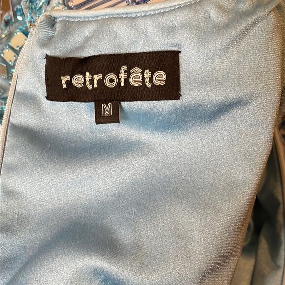 Retrofete Kia Mirror Embellished Mosaic Long Sleeve Blue Atoll Mini Dress Sz M - Picture 14 of 15